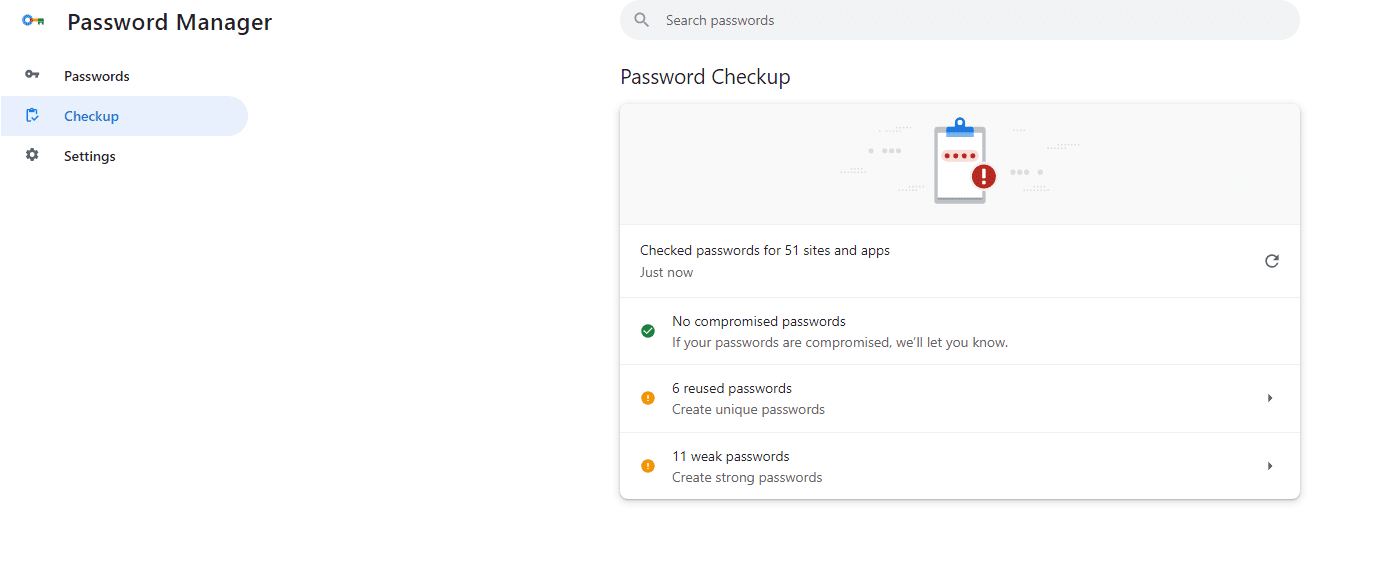 The "Checkup" feature of Password Manager