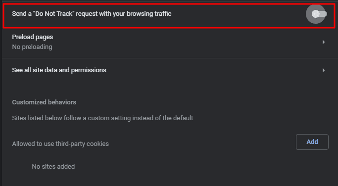 The Do Not Track feature in Google Chrome