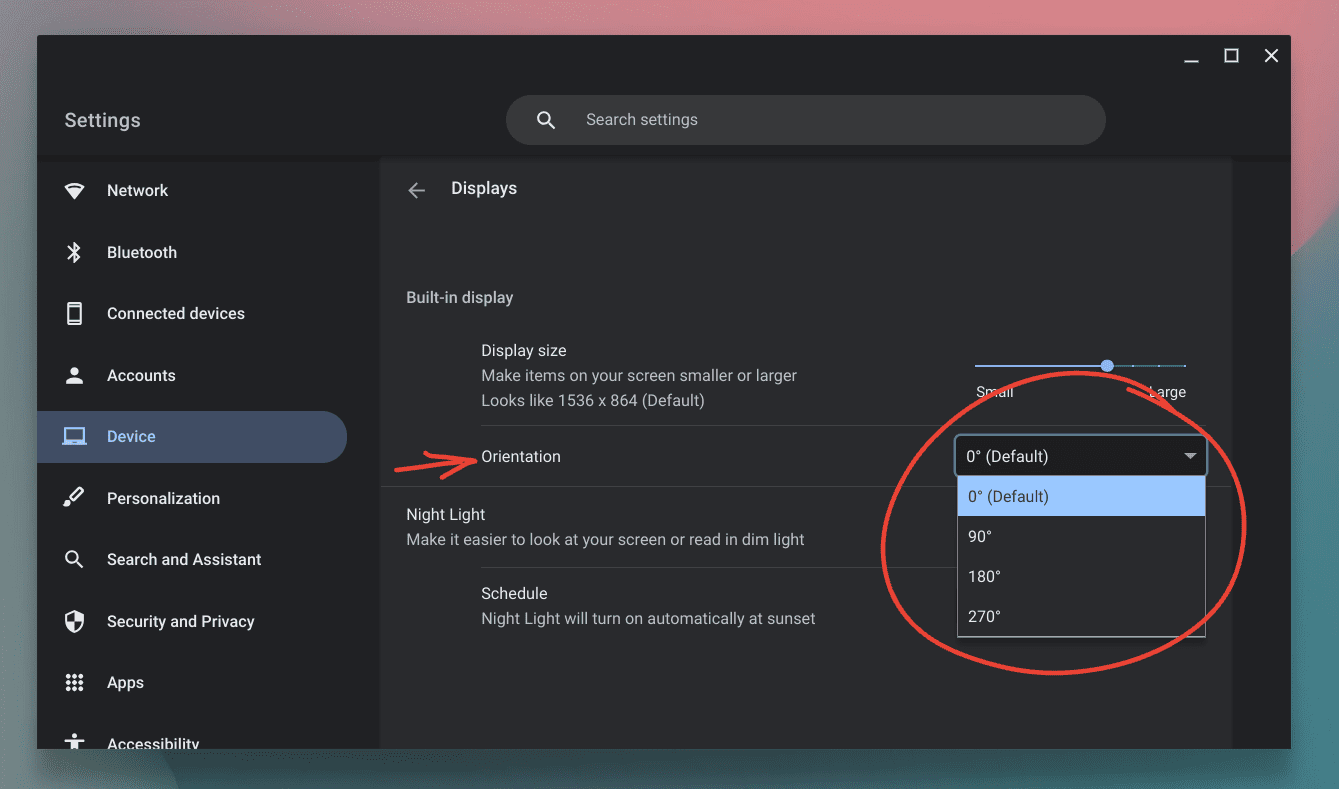 adjusting display orientation on chromebook
