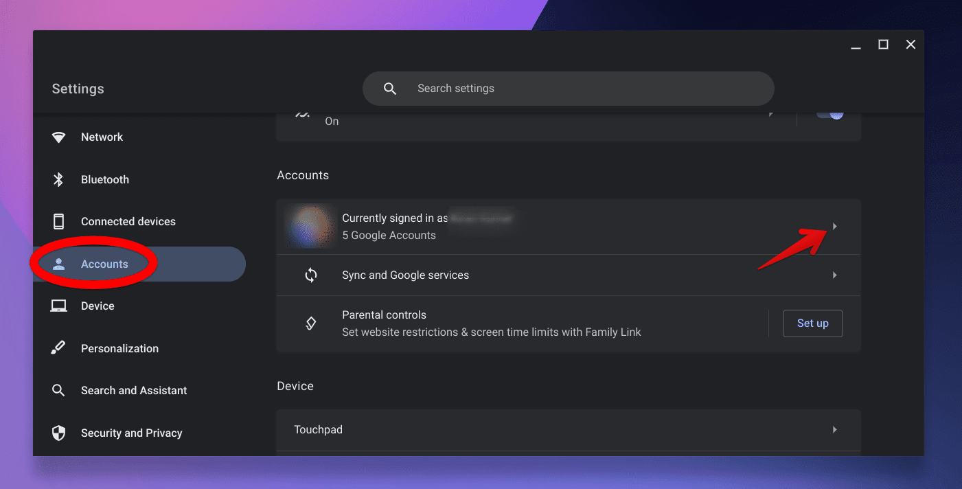 chromeos settings user accounts