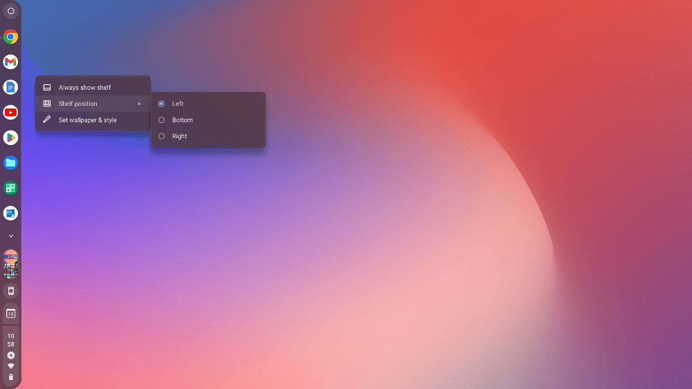 chromeos shelf position