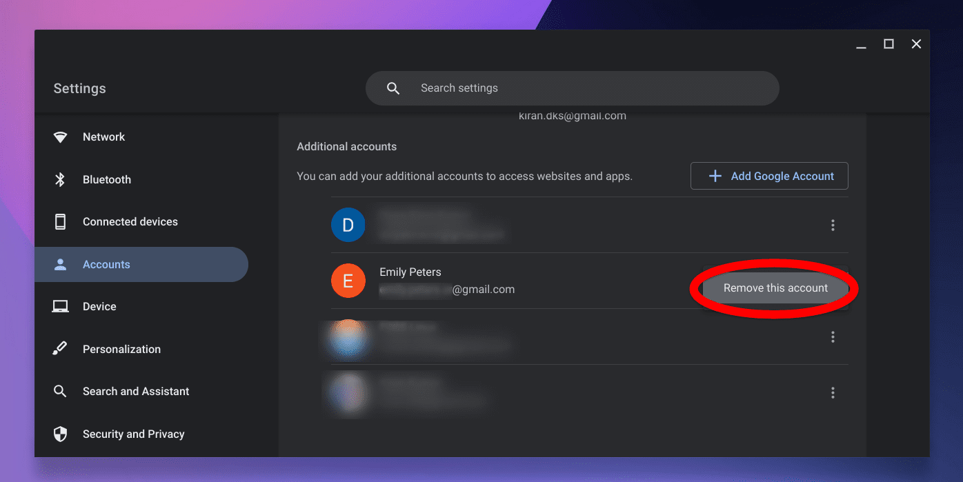 deleting user account from chromebook