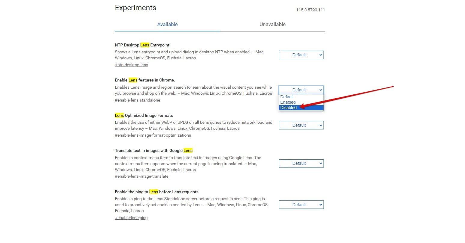 Disabling Lens features in Chrome