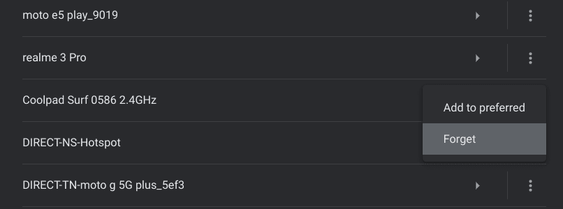 forgetting a saved wi fi network on chromeos