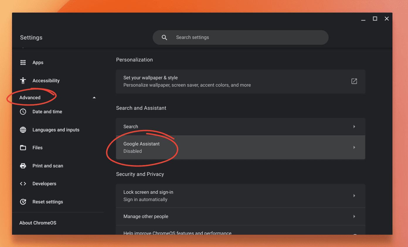 google assistant disabled on chromeos