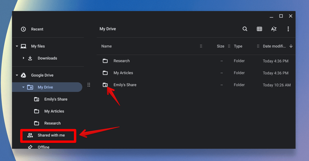google drive shared folders in files app