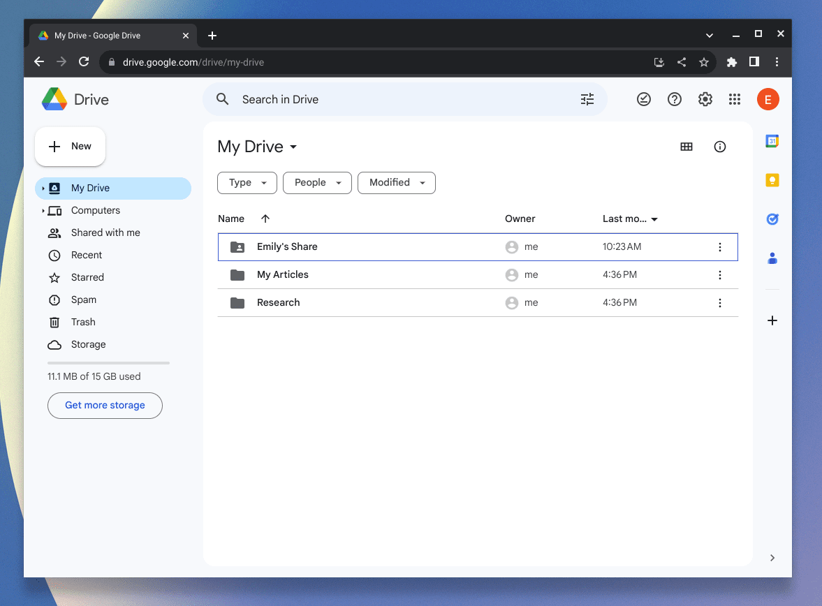 google drive showing file properties