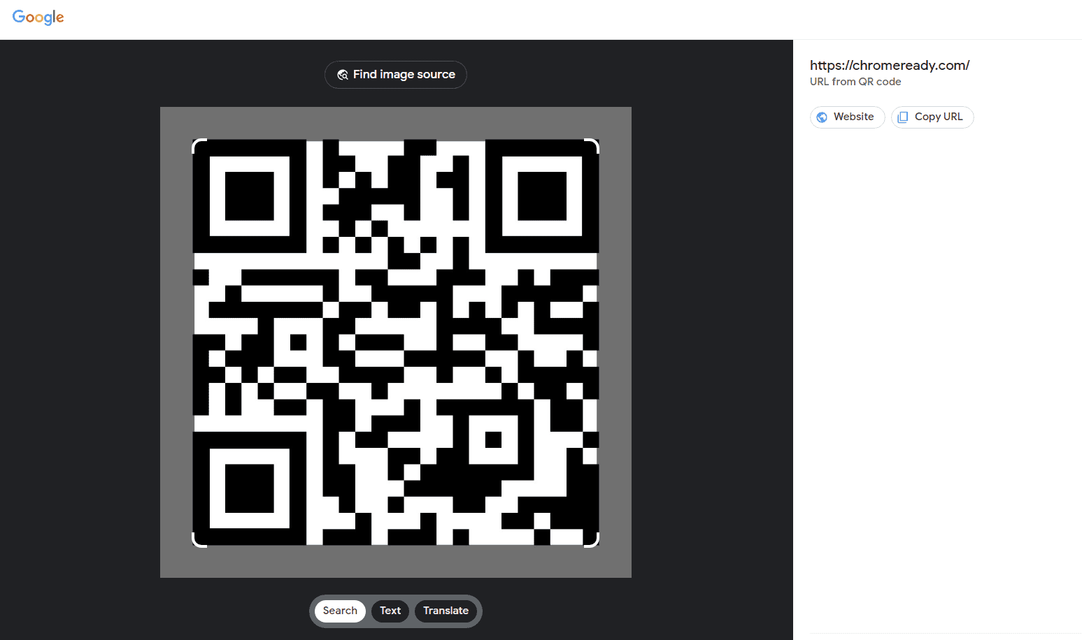 Google Lens with an accurate scan of the QR code