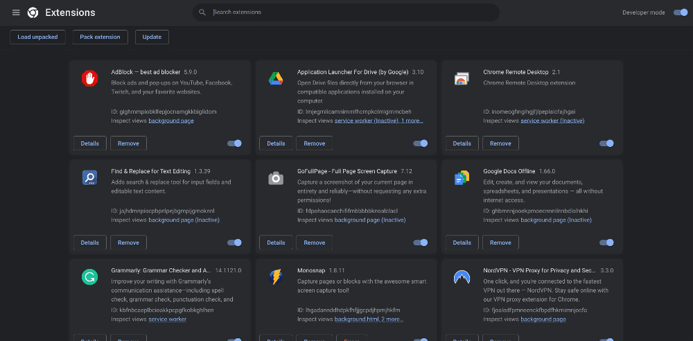 manage extensions on chrome