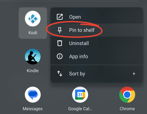 pinning app to shelf on chromeos