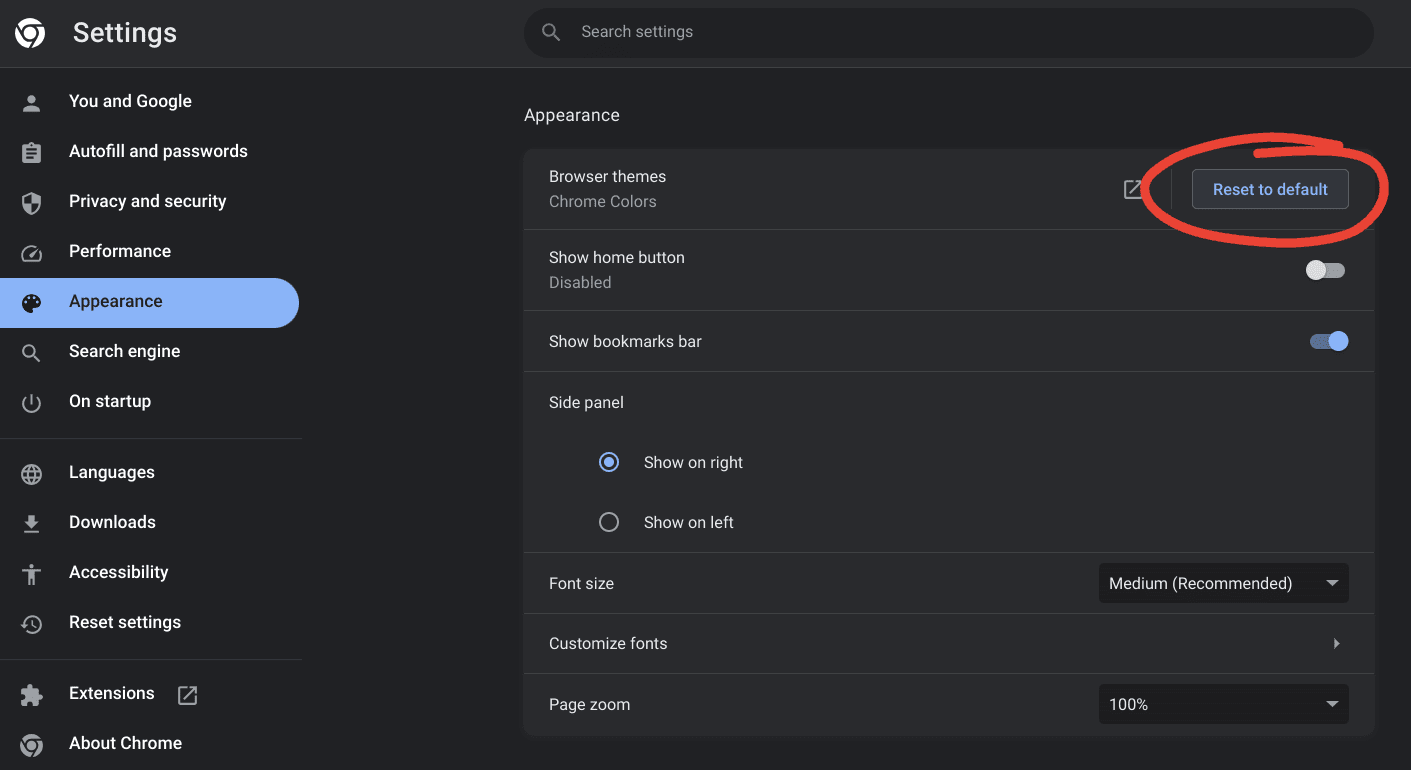 resetting chrome theme to default