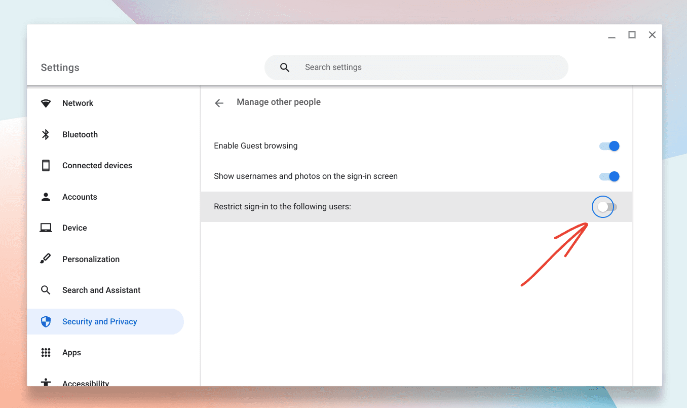 restrict sign in option in chromeos settings