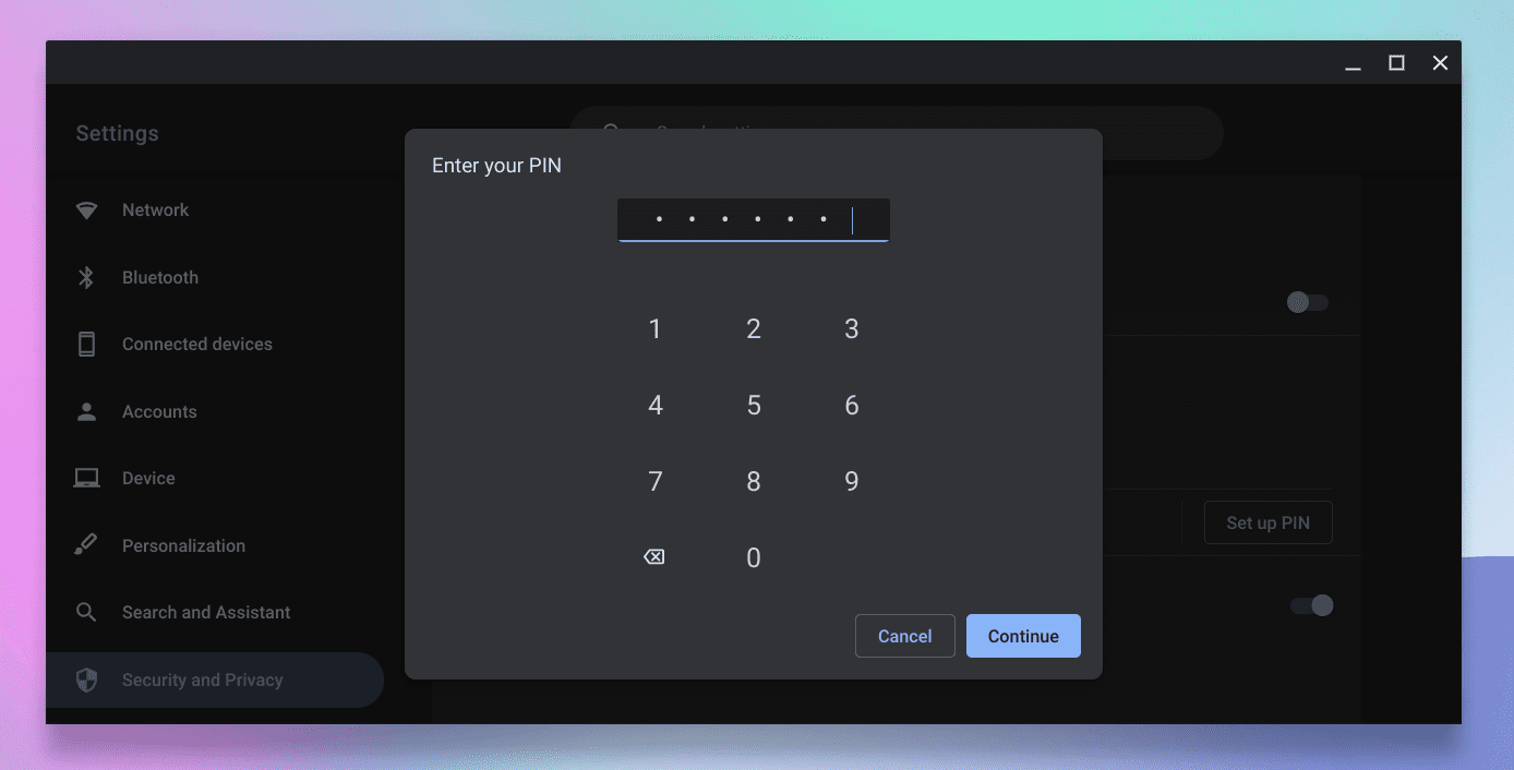 setting up pin on chromeos