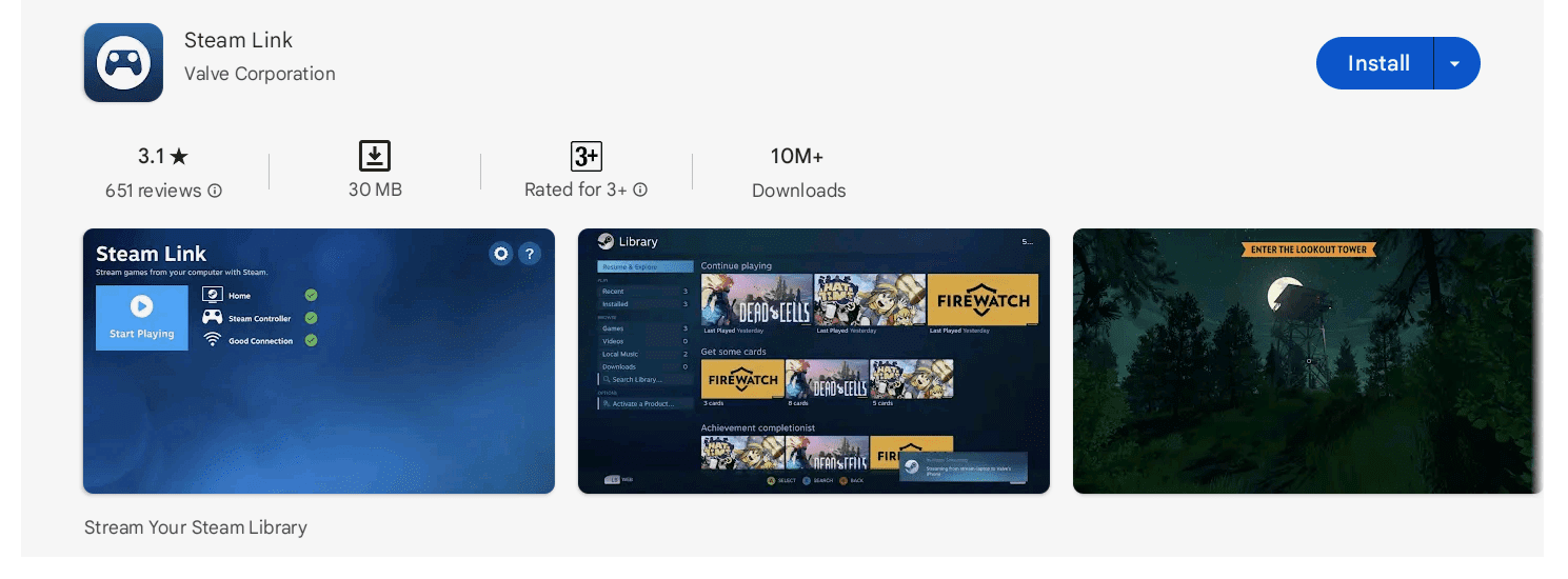 The Steam Link app on the Google Play Store