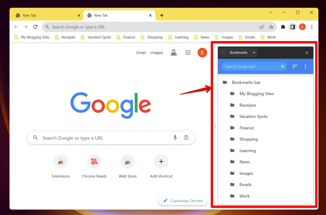 bookmark sidebar extension on chrome