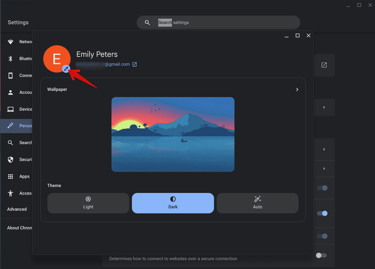 changing profile picture in chromeos