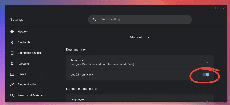 changing time format to 24 hour clock format on chromeos shelf