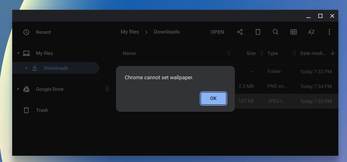 chrome cannot set wallpaper error (bug)