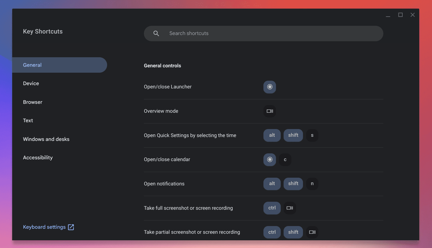 chromeos keyboard shortcuts