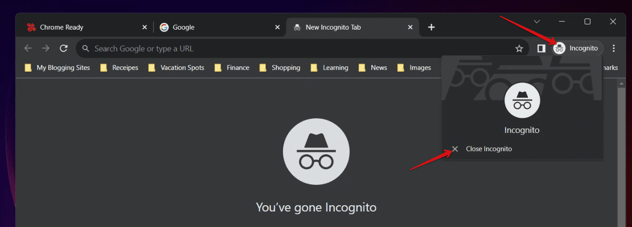 closing all incognito windows and tabs