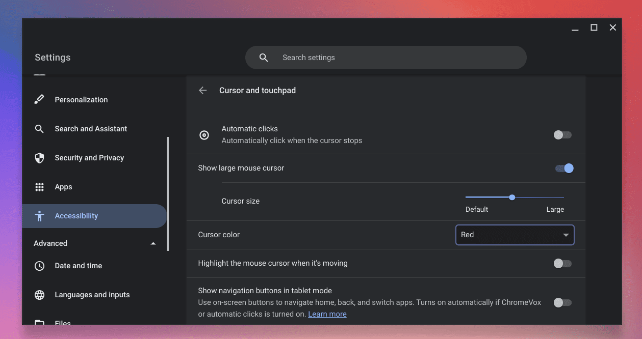 cursor customization on chromeos