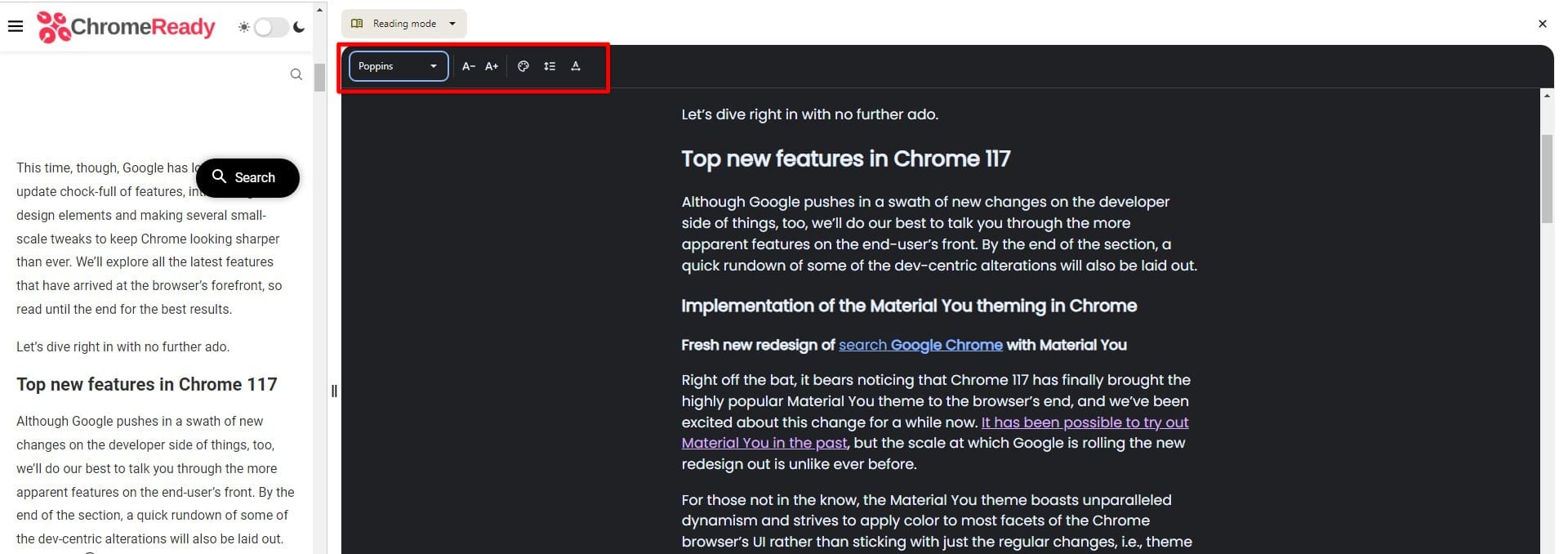 Customizing the Reading Mode feature in Chrome