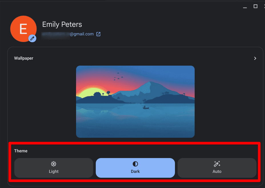 dark and light mode themes in chromeos