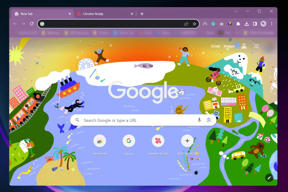 google chrome with new theme applied