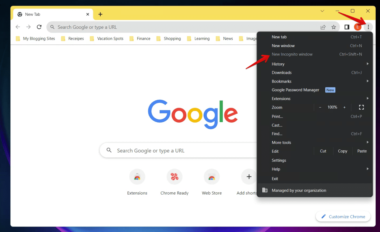 incognito mode grayed out on windows