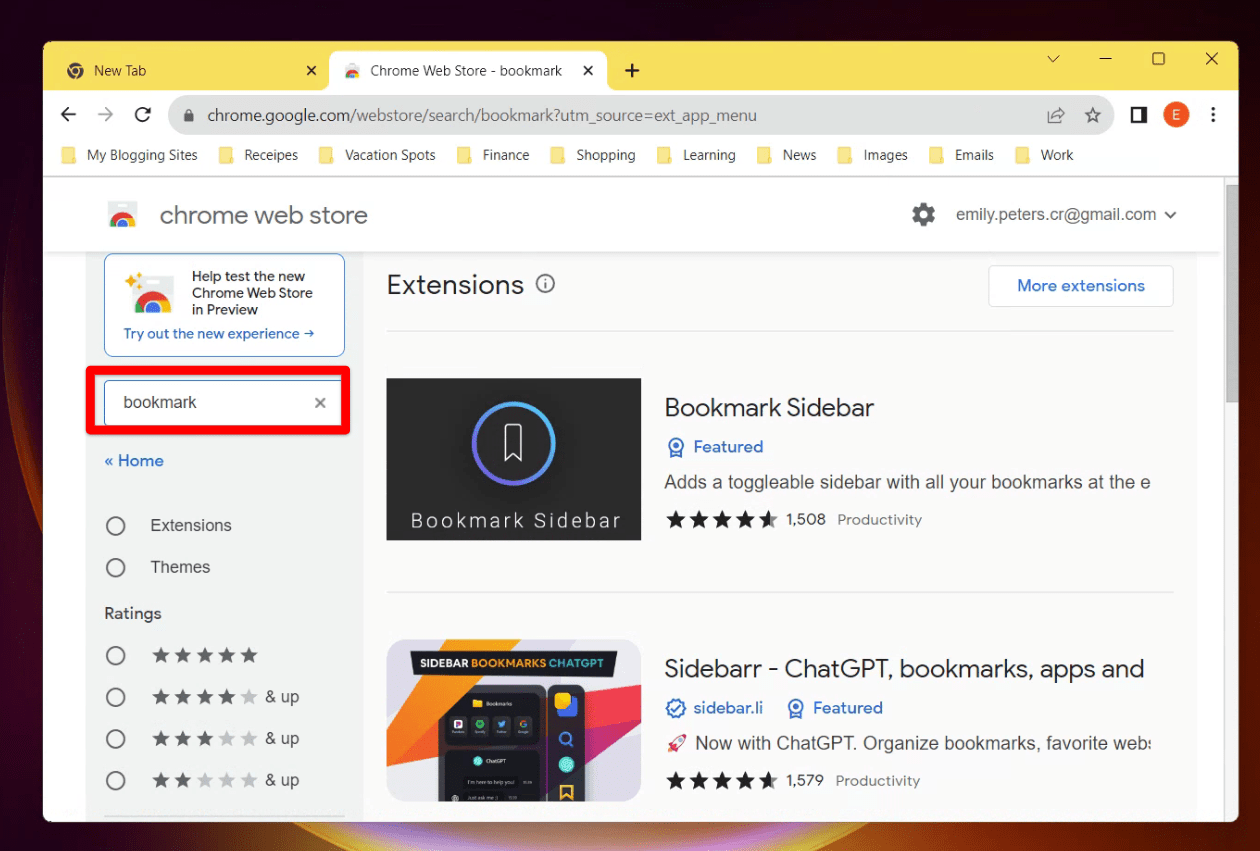 looking for bookmarking extensions in chrome web store