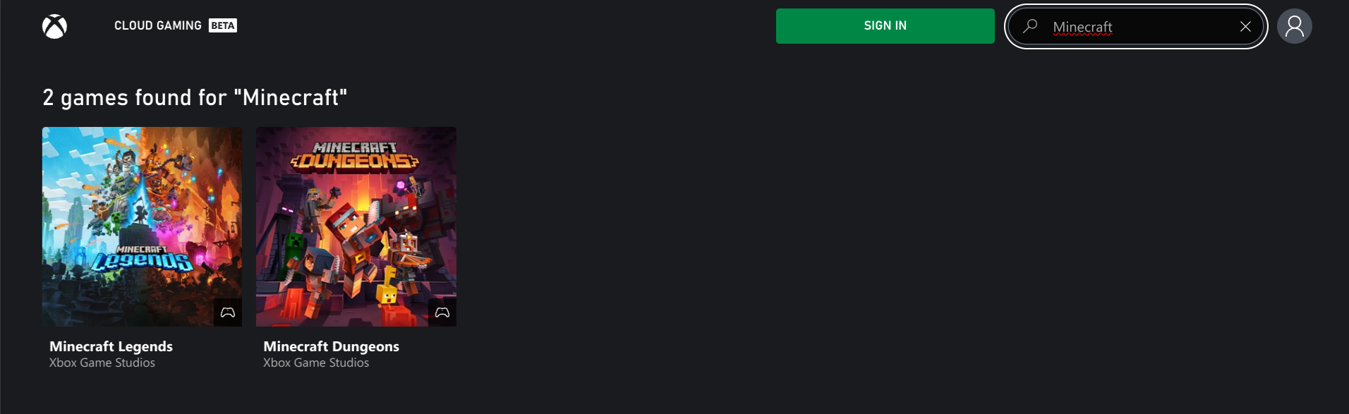 Minecraft games available on Xbox Cloud