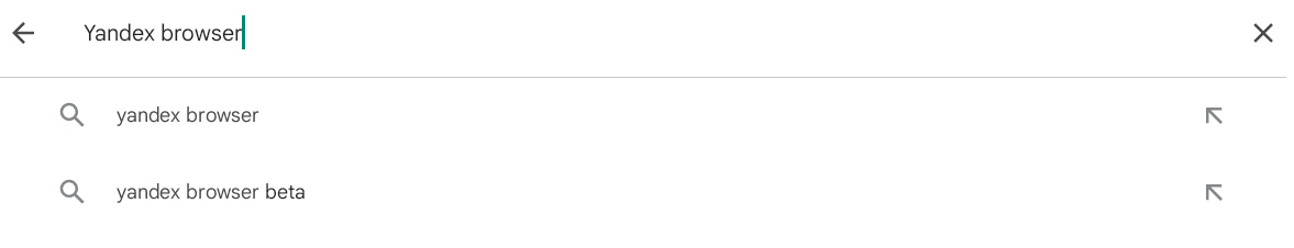 Searching for the Yandex browser on Google Play