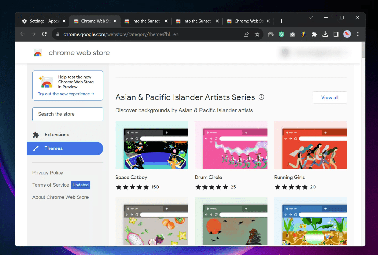 themes in chrome web store