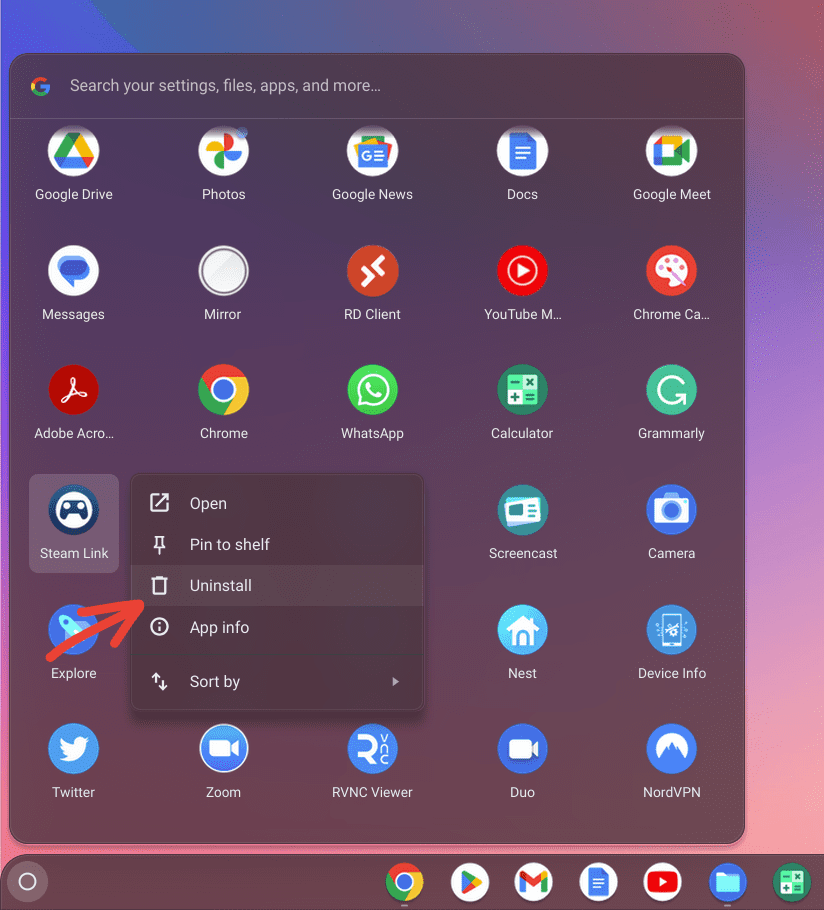 uninstall app from chromeos launcher