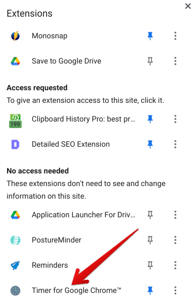 Accessing the Timer for Google Chrome extension