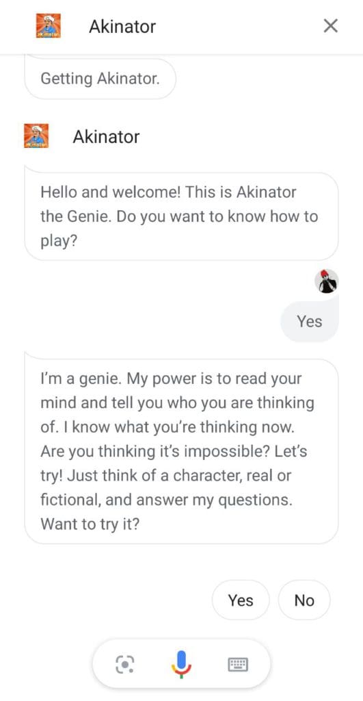 Akinator on Google Assistant