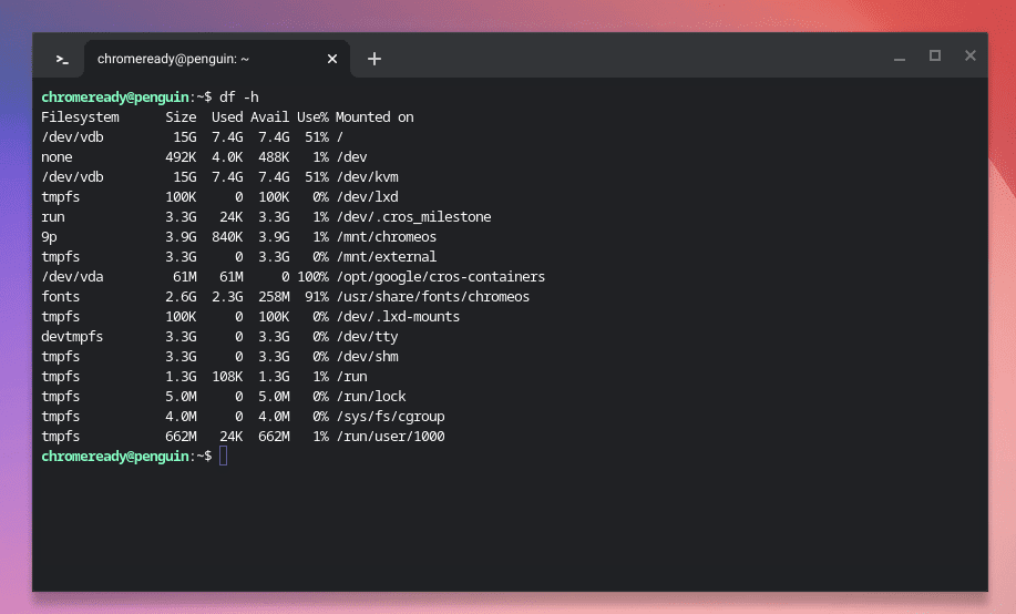 checking disk space usage