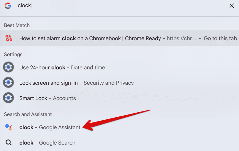 Launching ChromeOS native Clock app