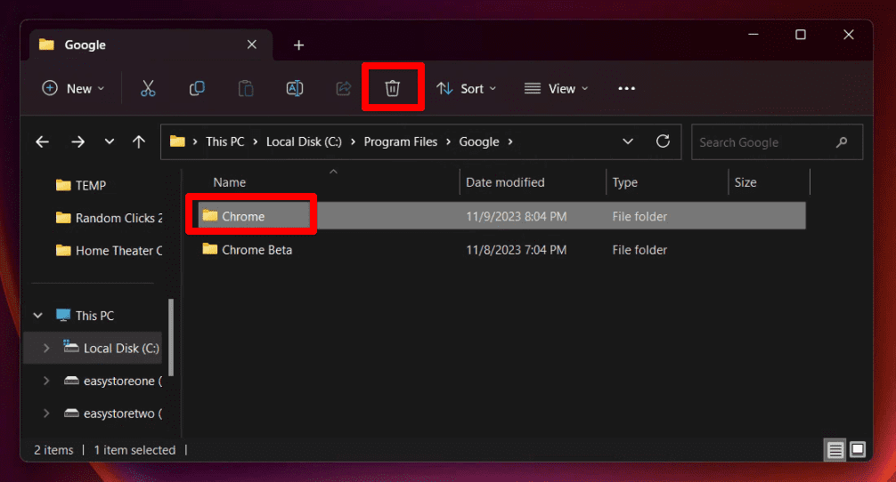 deleting chrome folder from windows