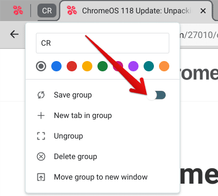 Enabling the "Save group" feature