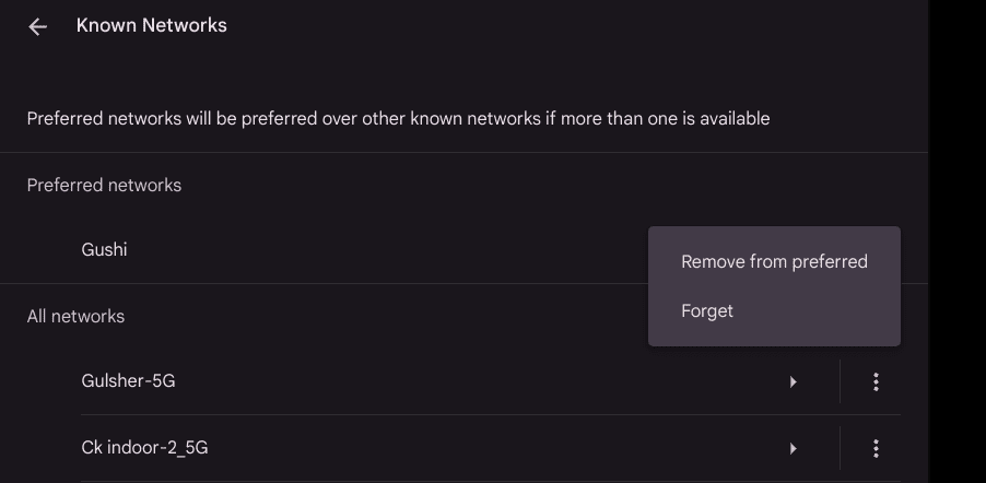 Removing preferred networks