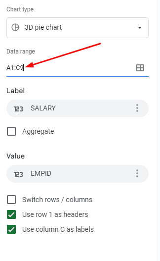 Changing the data range