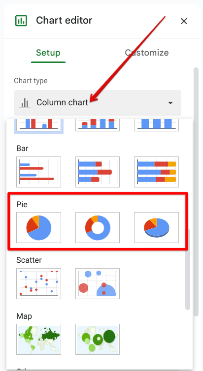 Choosing the pie chart of preference