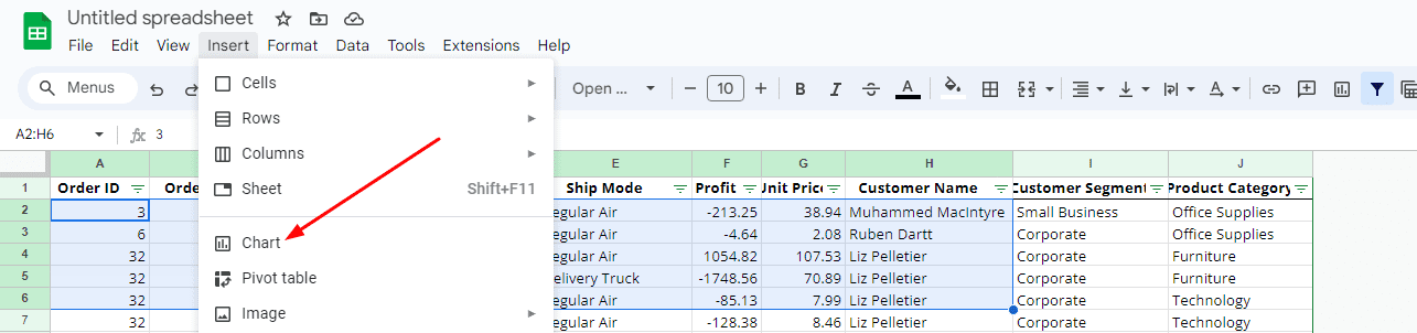 Creating a graph in Google Sheets