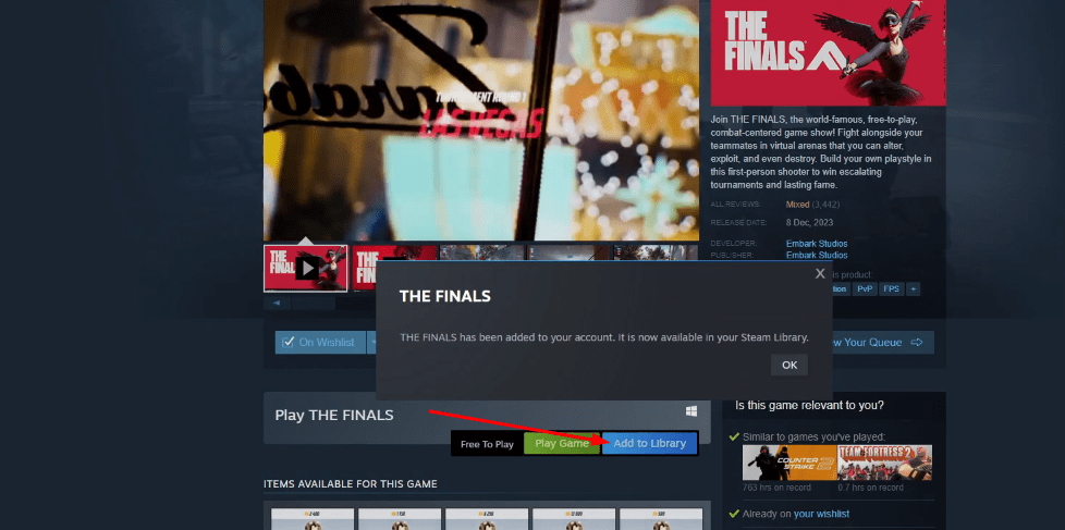 Adding The Finals to the Steam library for download