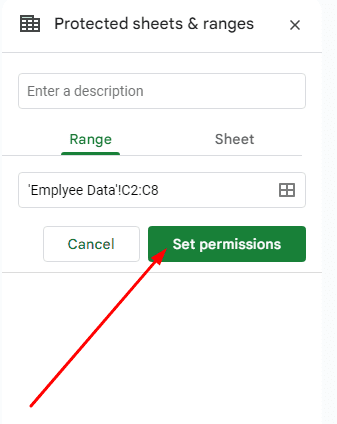 Clicking on "Set permissions"