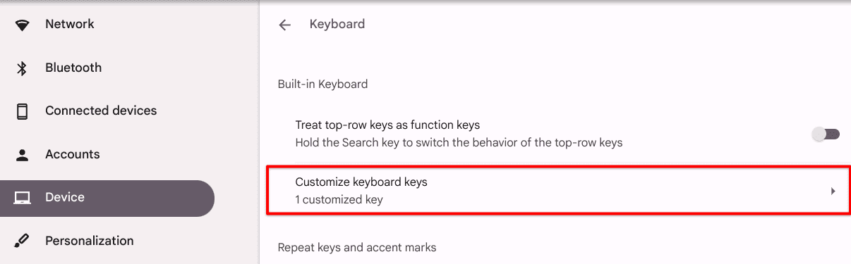 Customizing keyboard keys on ChromeOS