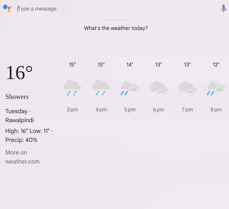 Google Assistant with the weather information
