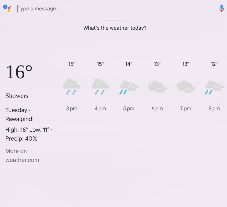 Google Assistant with the weather information