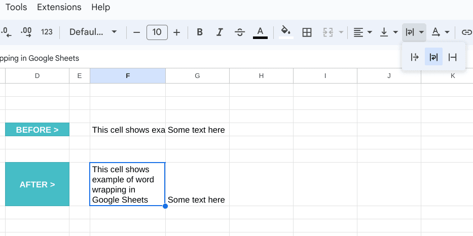 word wrapping in google sheets